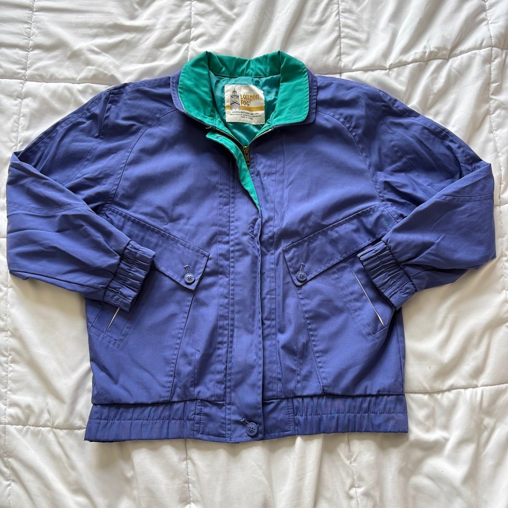 Vintage 80s London Fog Purple Teal Bomber Jacket Windbreaker Size 4 Streetwear
